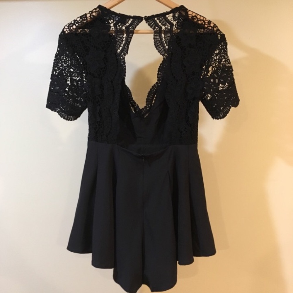 Backless Floral Lace Bodice Fit and Flare Romper - Picture 6 of 7